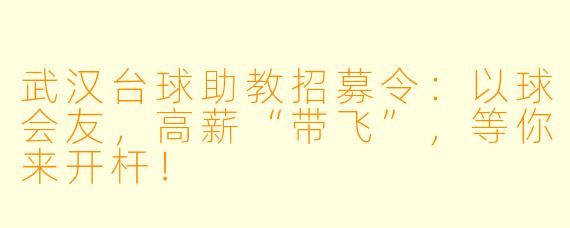 武汉台球助教招募令:以球会友,高薪“带飞”,等你来开杆!