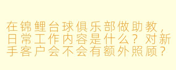 在锦鲤台球俱乐部做助教,日常工作内容是什么?对新手客户会不会有额外照顾?